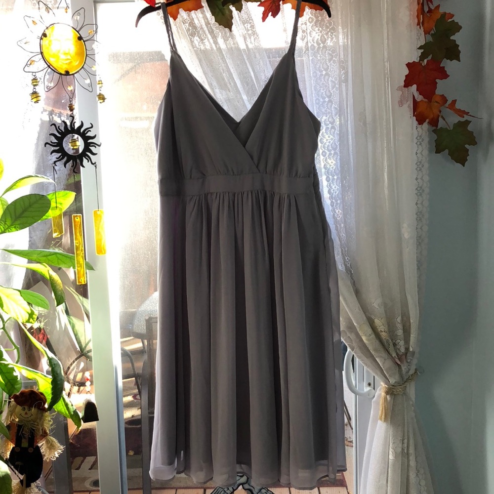 Eva Mendes gray spaghetti strap dress for day or evening